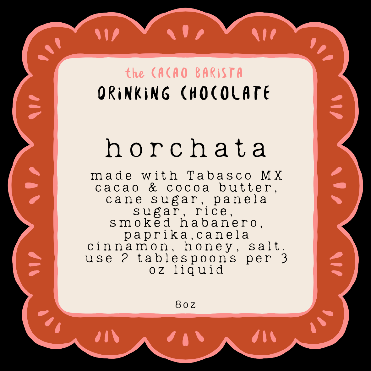 the cacao barista horchata: 65% Tabasco, MX dark plant-based 