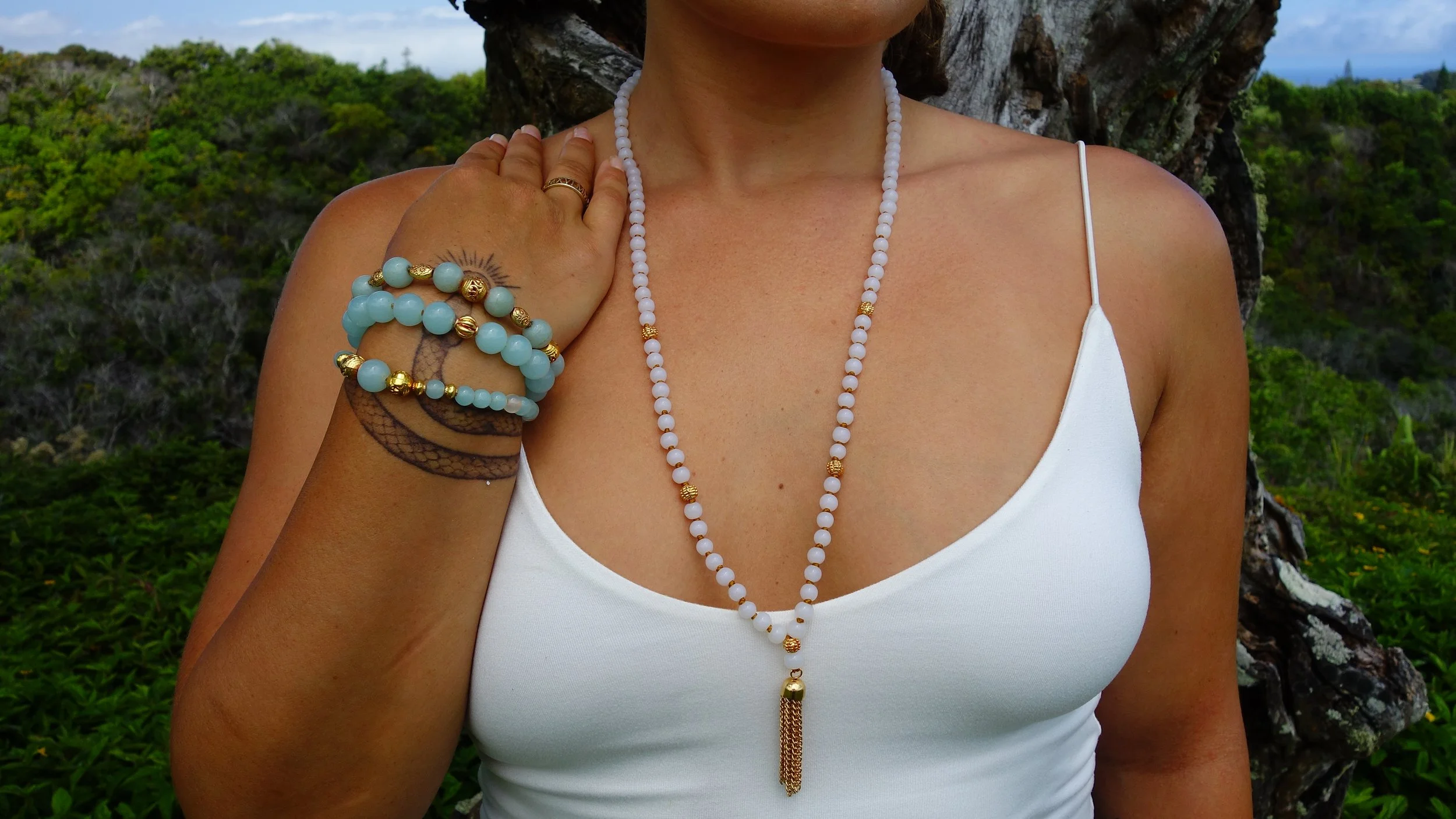 White Burmese Vintage Chain Mala