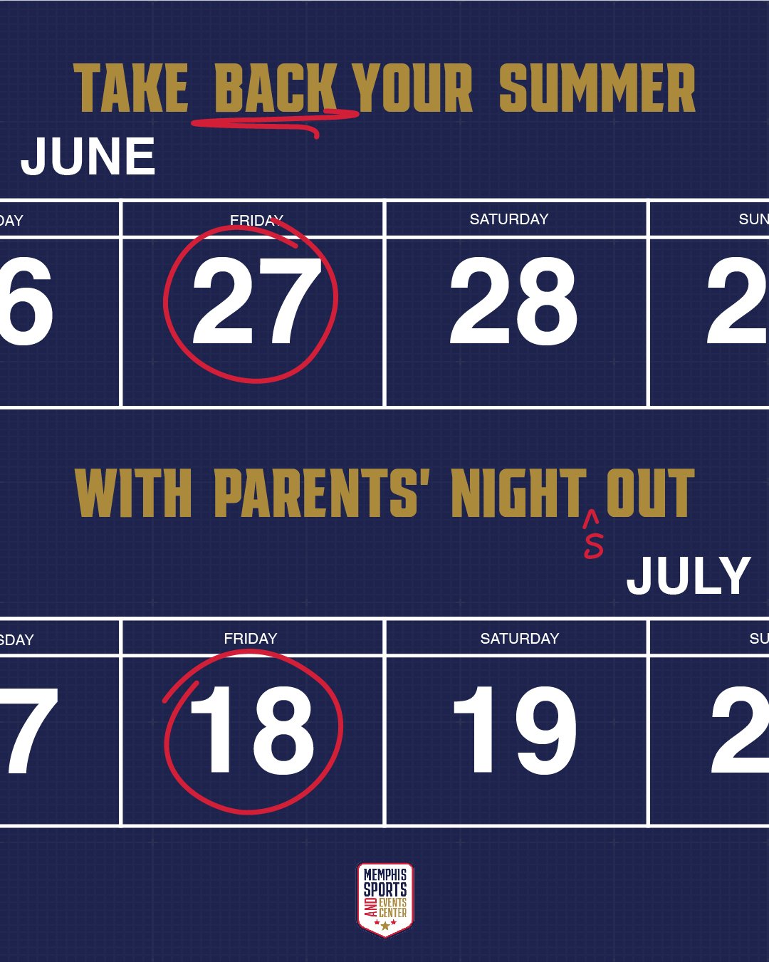 2 dates. 1 plan.
Drop the kids off for a night of fun (and sweet freedom for you).
🗓️ Parents' Night Out is back June 27 &amp; July 18 &mdash; don&rsquo;t miss it.
 ➡️ Hit the link in our bio to sign up!