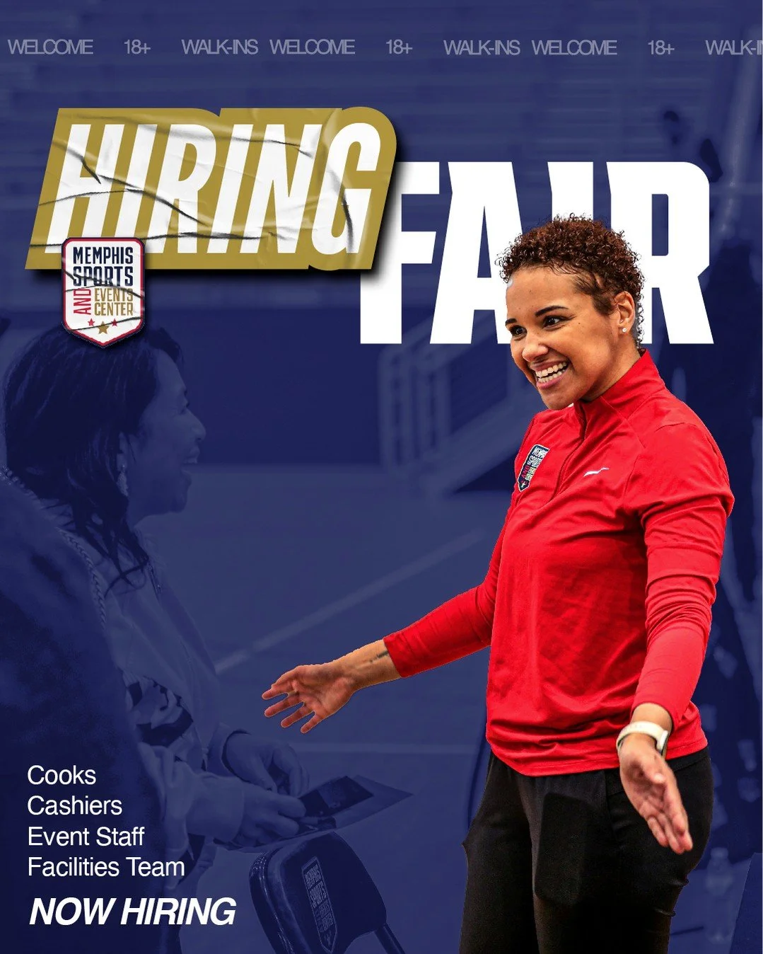 NOW HIRING
Event Staff
Cashiers 
Cooks
Facilities Team

DATES:  February 19th | February 26th

TIME: 2:00 PM &ndash; 5:00 PM

LOCATION: Memphis Sports &amp; Event Center

⭐ WHAT WE&rsquo;RE LOOKING FOR
✔ Reliable &amp; punctual
✔ Positive attitude
✔ 