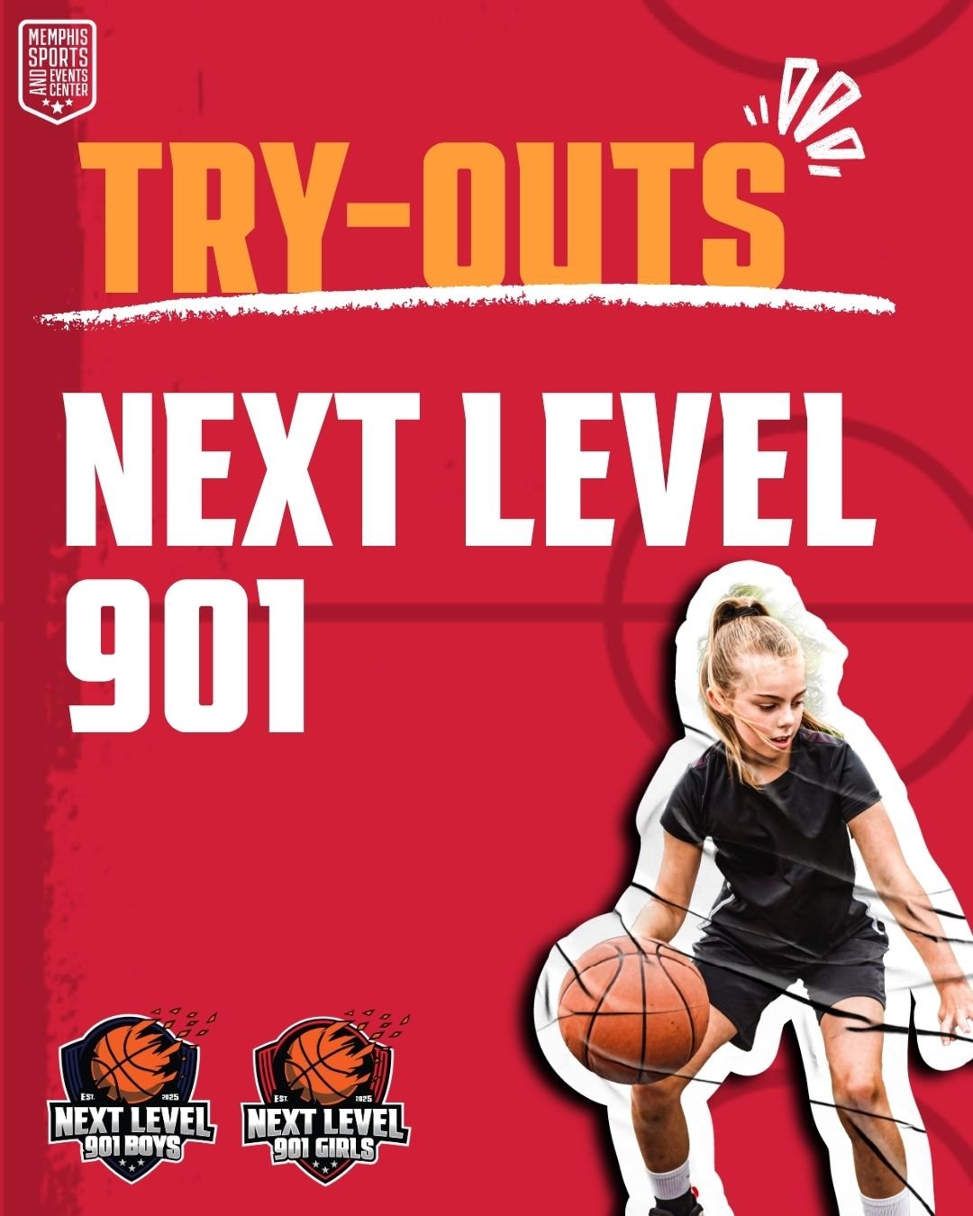 Next Level 901 tryouts are coming up October 17 for both boys and girls.

📅 October 17
🏀 Boys &amp; Girls
📍 Memphis Sports &amp; Events Center

Click the link in our bio for details and registration!