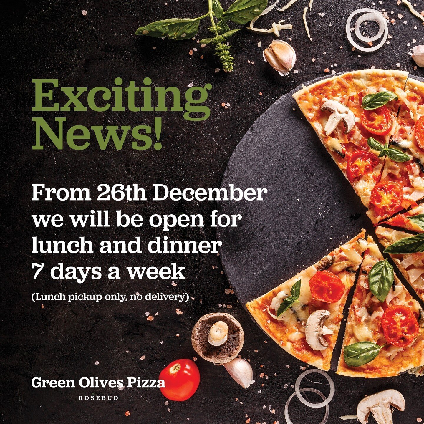 We are open for lunch and dinner from now until the end of January! Pop in or call us now to order! 🥳⁠
⁠
#pizza #pasta #parma #rosebud #morningtonpeninsula #capelsound #tootgarook #rye #blairgowrie #capeschanck #fingal #dromana #standrewsbeach #work