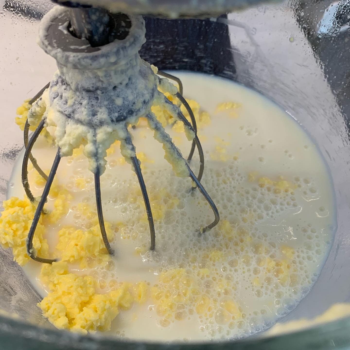 Fresh Butter for this mornings toast.  Take the cream from the milk and simply mix it in your kitchen aid mixer. In a short time, you&rsquo;ll have fresh butter. #jerseycows #freshbutter #rawmilk #a2