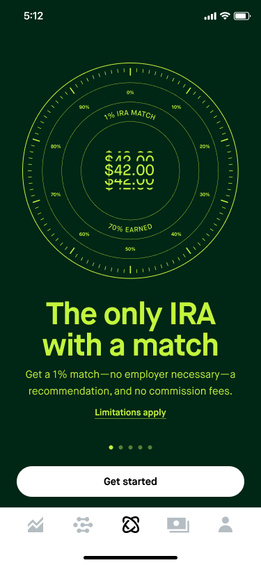 Value prop swipey 1: We had a series of value prop swipeys that appeared before a user signed up for a retirement account. Recommendations was mentioned in the first one, but I pushed for it to have its own dedicated swipey (see next image). 