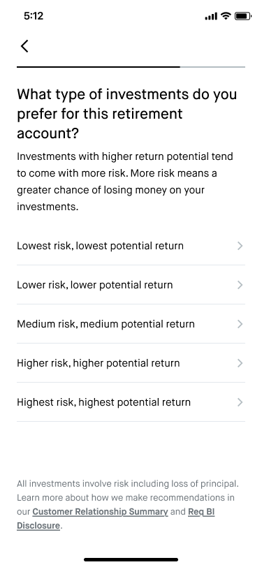 Risk tolerance Q: This ended up being longer than I wanted, but I think this was the simplest we could keep the question while maintaining Likert scale answers. Managed a lot of stakeholder input.  