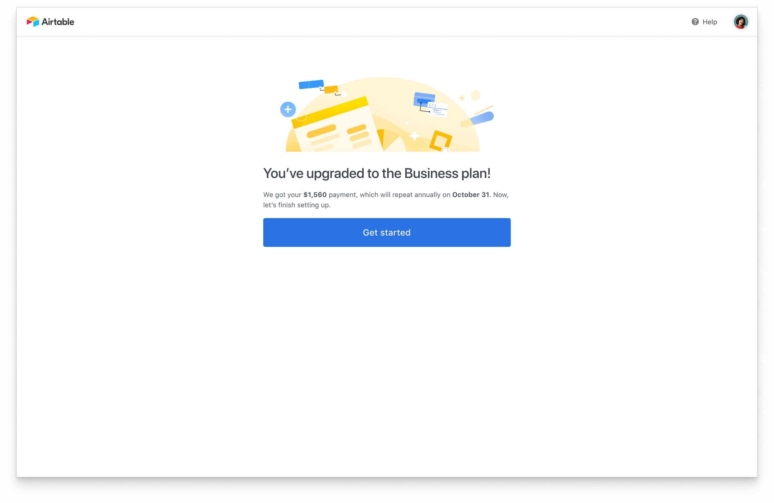 Payment confirmation: Reiterating the amount and annual billing date, especially since this is a more expensive plan and this could be a large amount of money paid upfront.