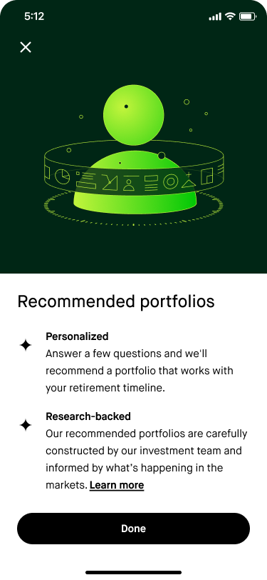 Recs explainer: This appears if the user interacts with the link text in the subhead of the previous screen. 