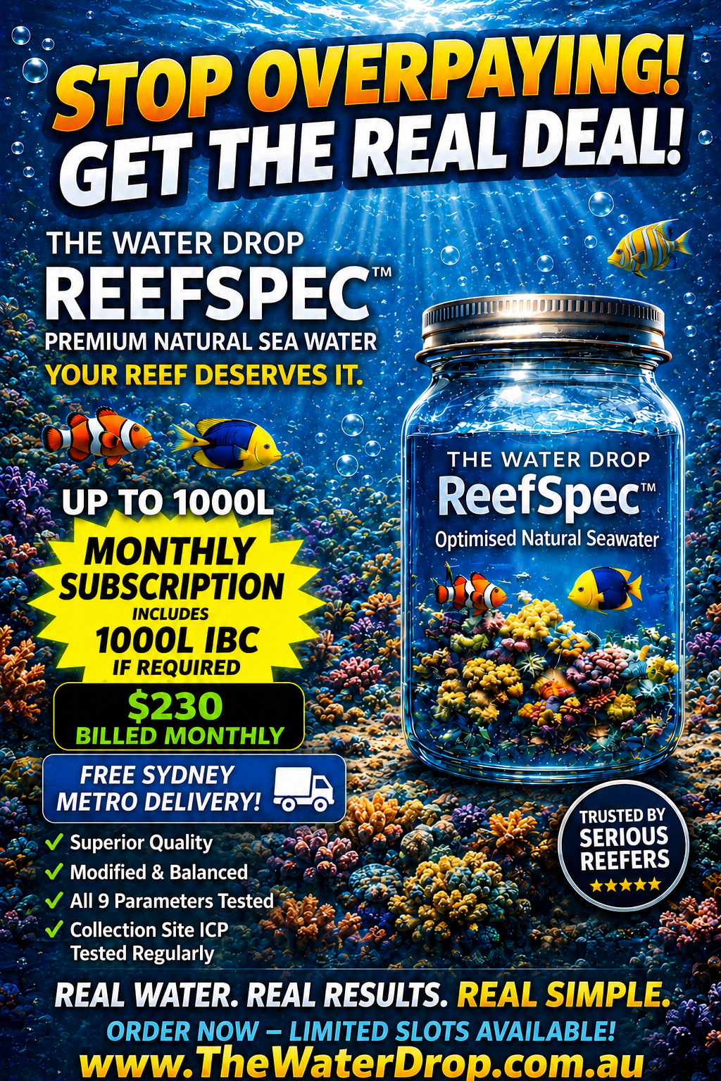ReefSpec Premium Monthly Water Subscription