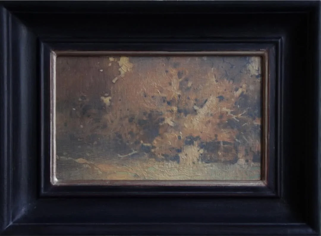 “Oaks in the Evening, October” 20x12.5 cm -Plus proper ,finished -corner Frame.
2025-26 Oil on Panel.