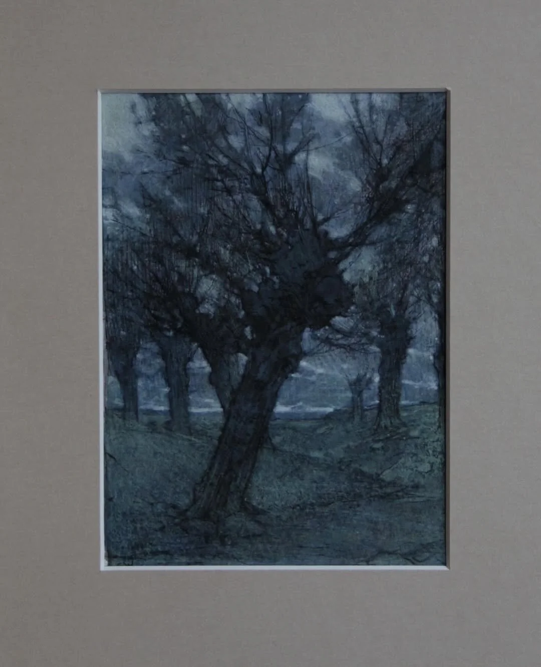 “Late November Evening Walk” .11x15 cm.-Plus Passpartout. Gouache, Ink, and Tempera-2025