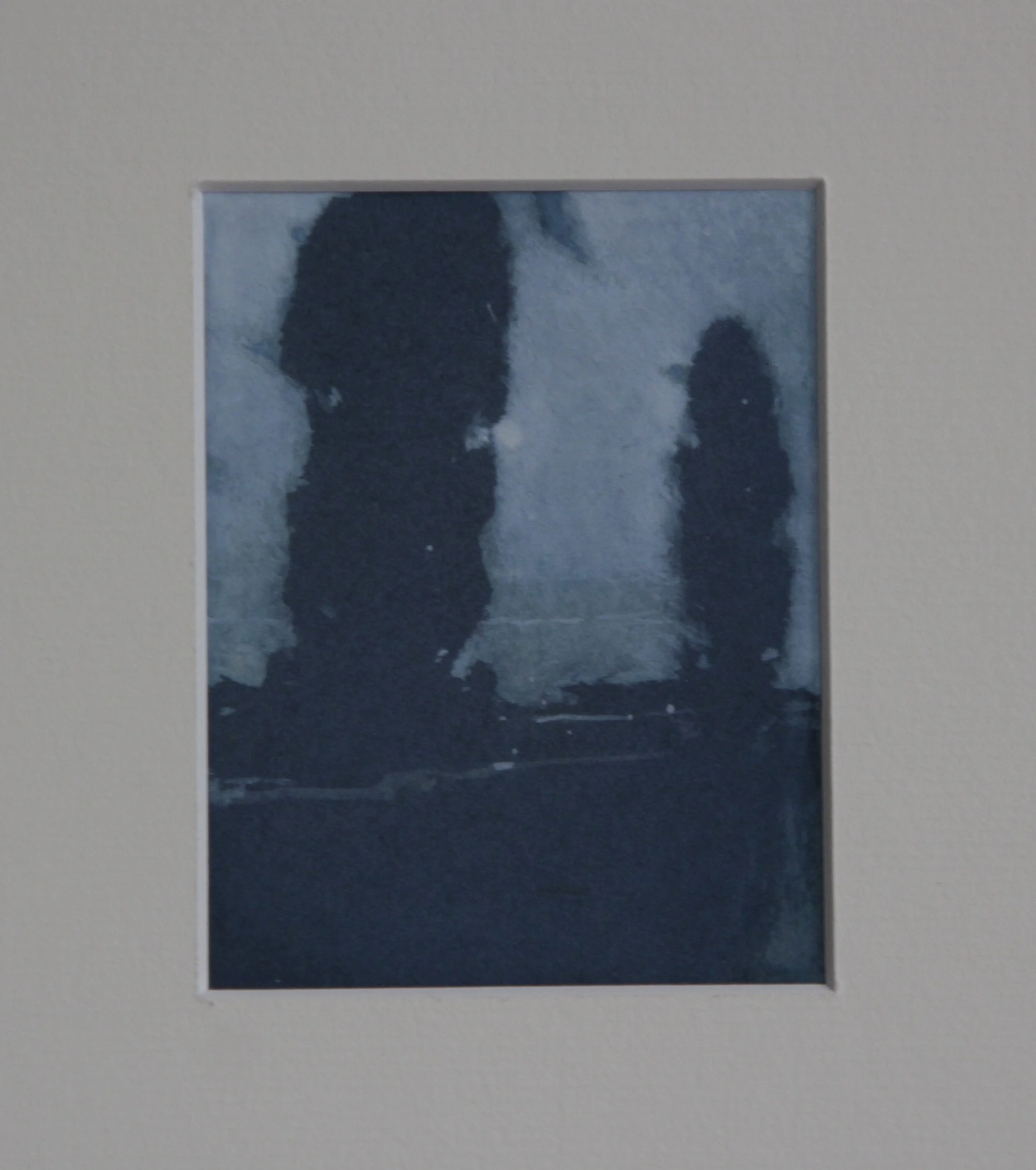 New Gouache Painting#11-“Cypresses at Midnight”-8x10cm-Plus Passpartout