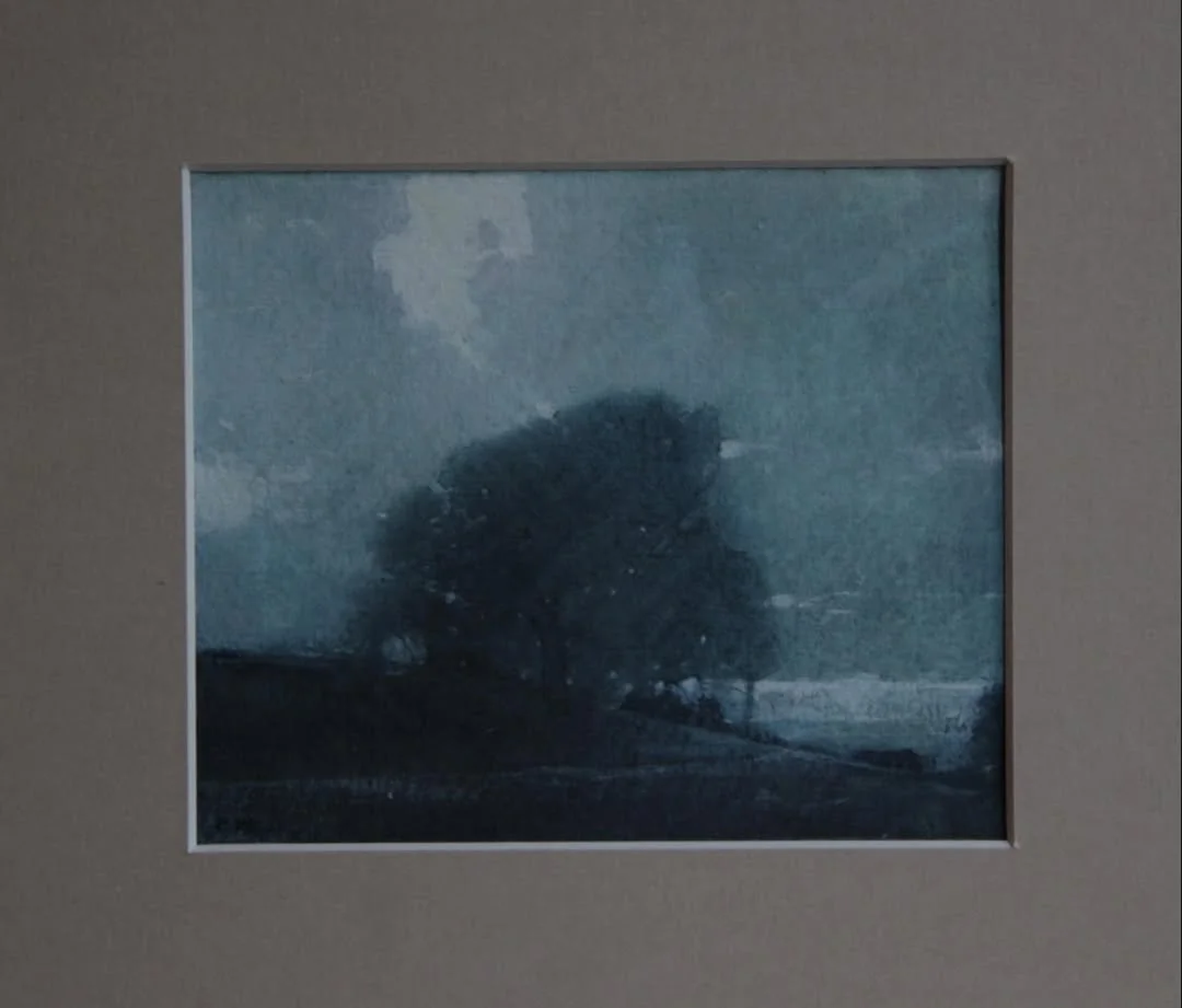 “Evening, Trees along the Ridge”-Ink and Gouache-2025- 11x13cm-Plus Passpartout