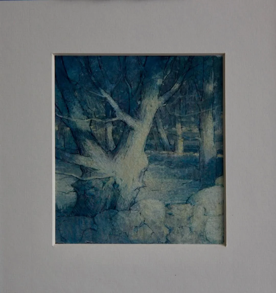 “Oaks along the Stone Wall,Autumn Evening” 9.5x10.5cm-Plus Passpartout