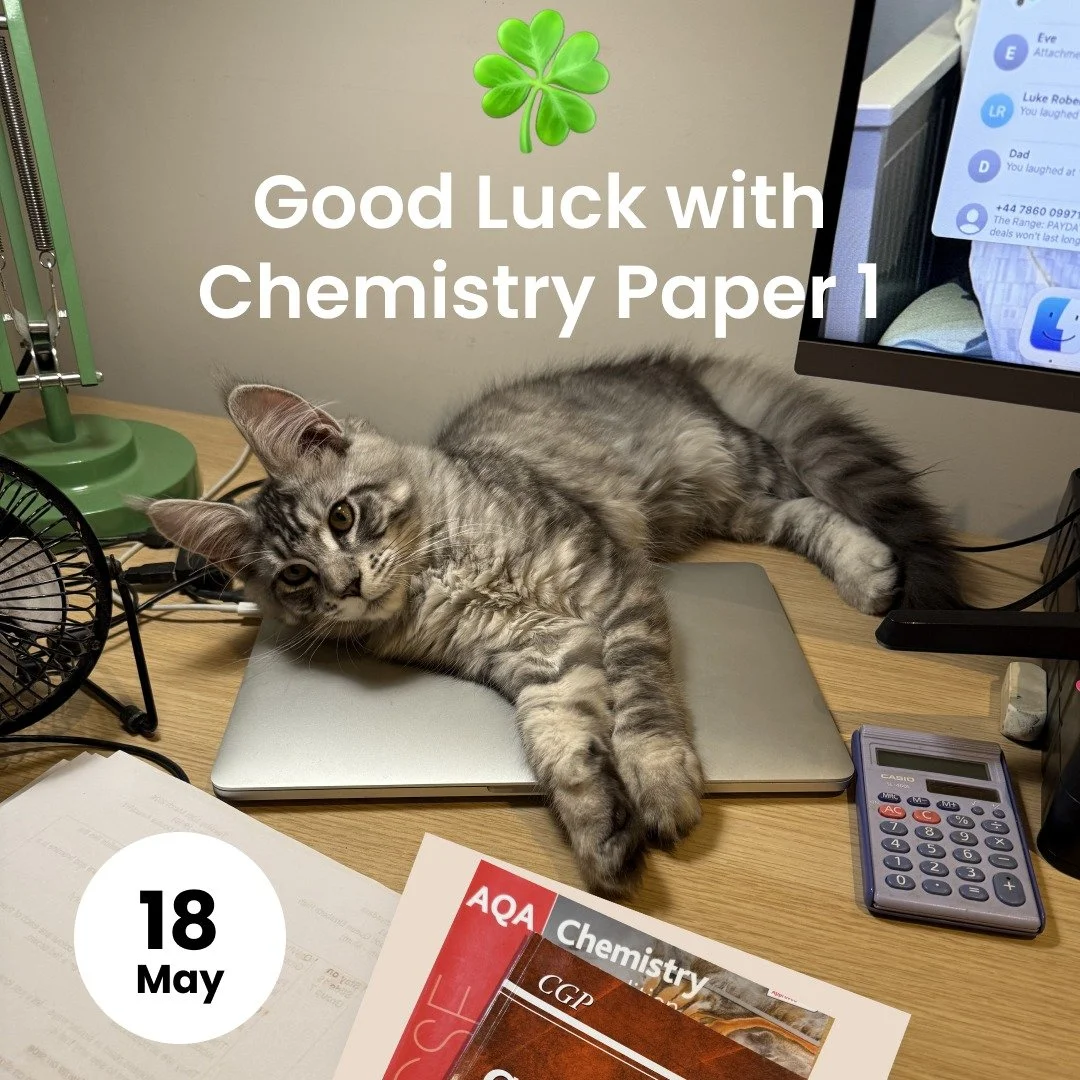 🍀🍀🍀We just want to wish Year 11 and anyone else who is taking their Chemistry Paper 1 tomorrow - lots of luck!

🧪⚛️ ⚗️ We hope you have a positive reaction to the exam, concentrate on the paper, know all the solutions and whatever you do- keep yo