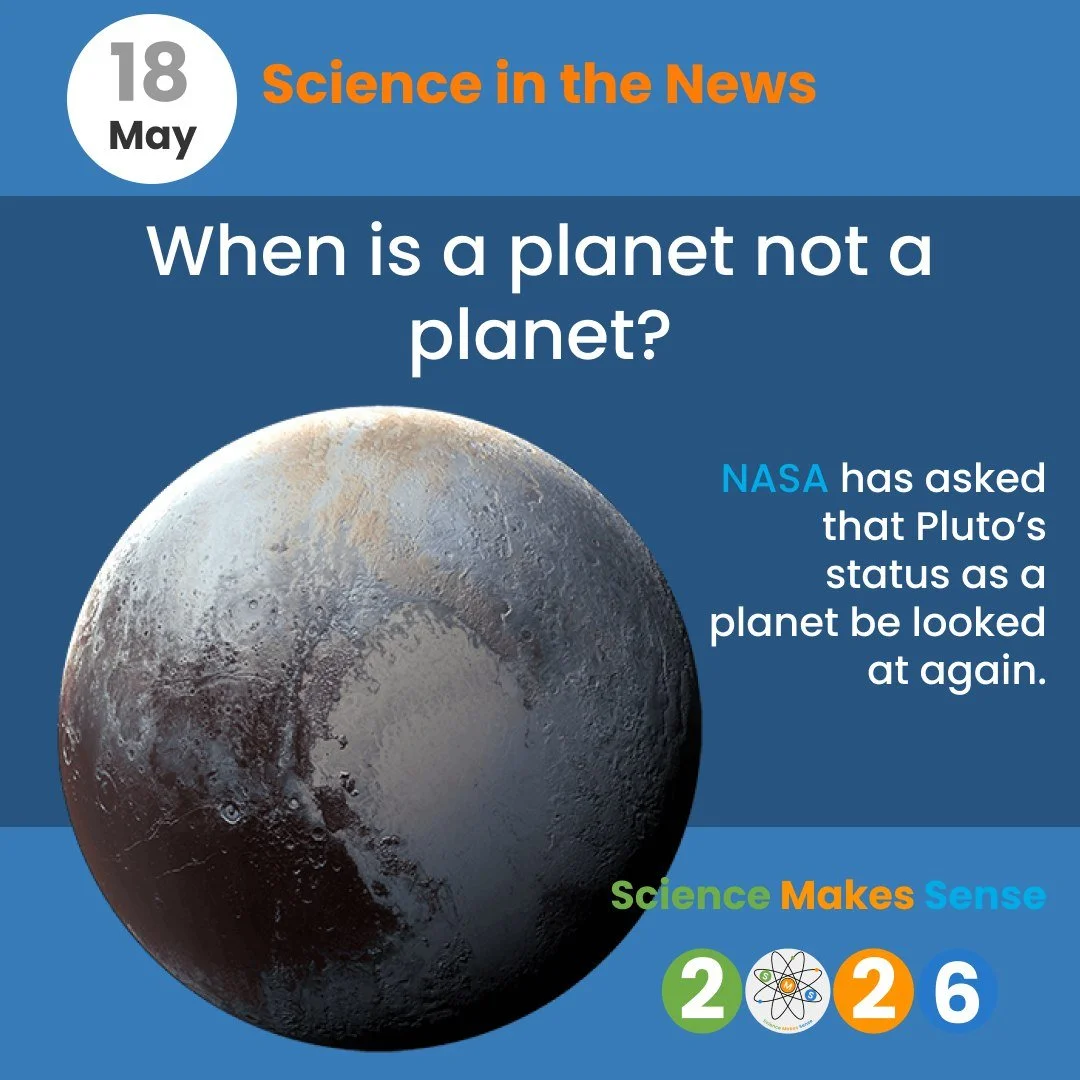 ❓When is a planet not a planet?
-when it's the dwarf planet Pluto.

🔭 Although Pluto orbits our Sun it is considered a dwarf planet because it shares its orbital space with other large objects.

🧑🏻&zwj;⚖️ Here at Science Makes Sense we want to mak