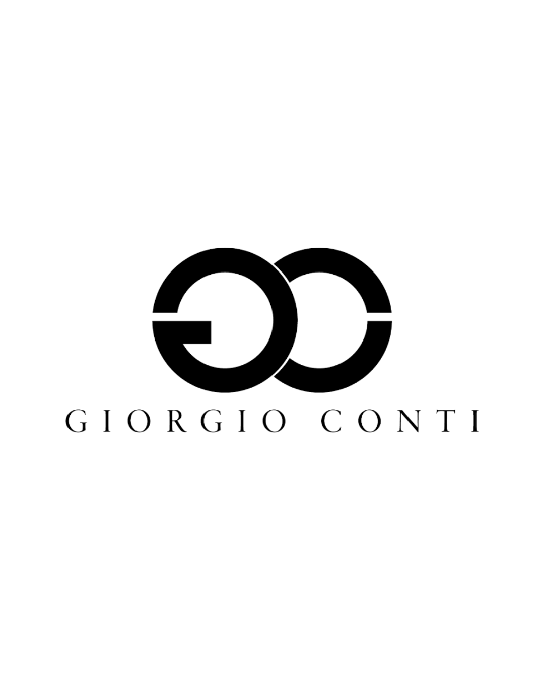 Black and white logo of Giorgio Conti, featuring two stylized interconnected circles with horizontal lines and the brand name below.