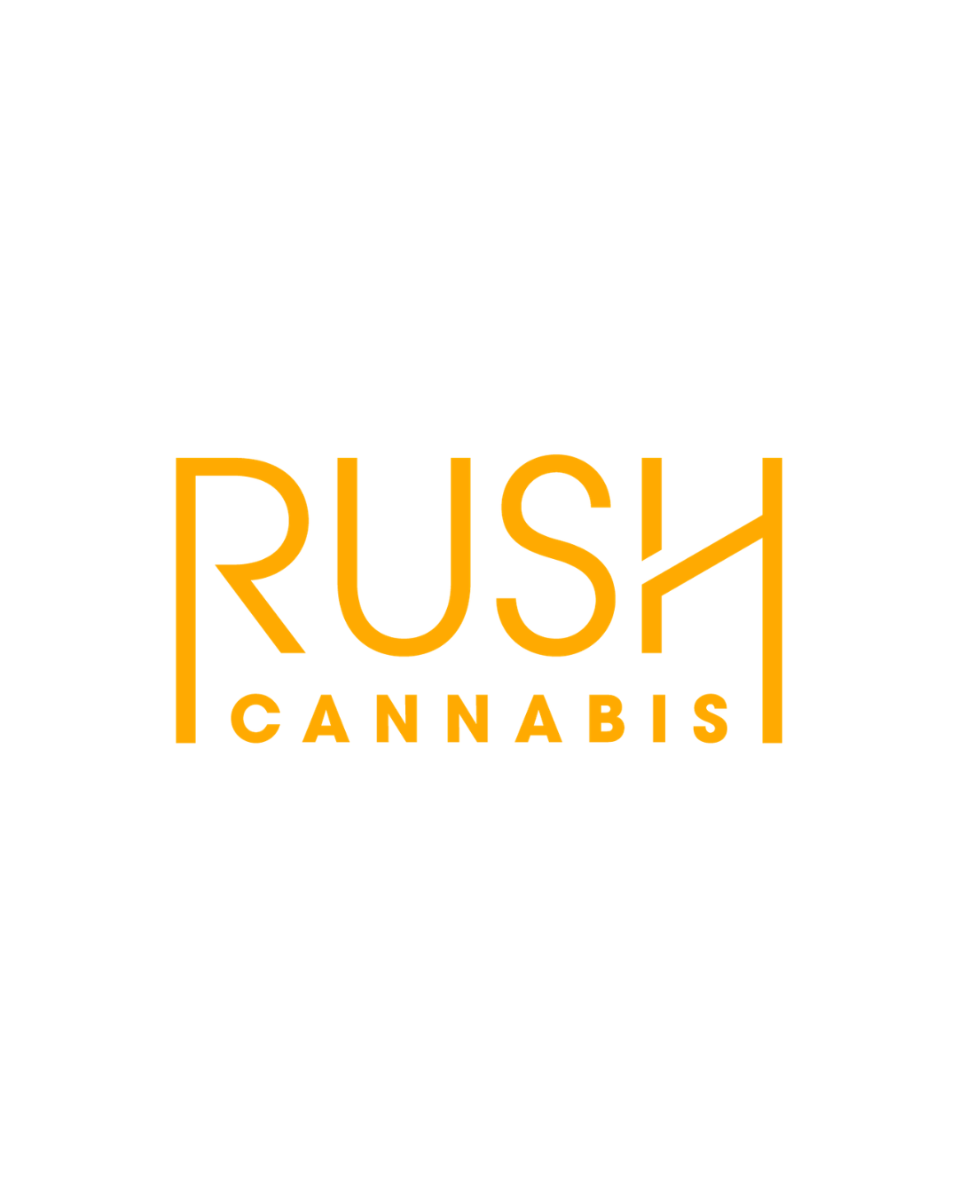 Logo with the words 'Rush Cannabis' in orange text on a white background.