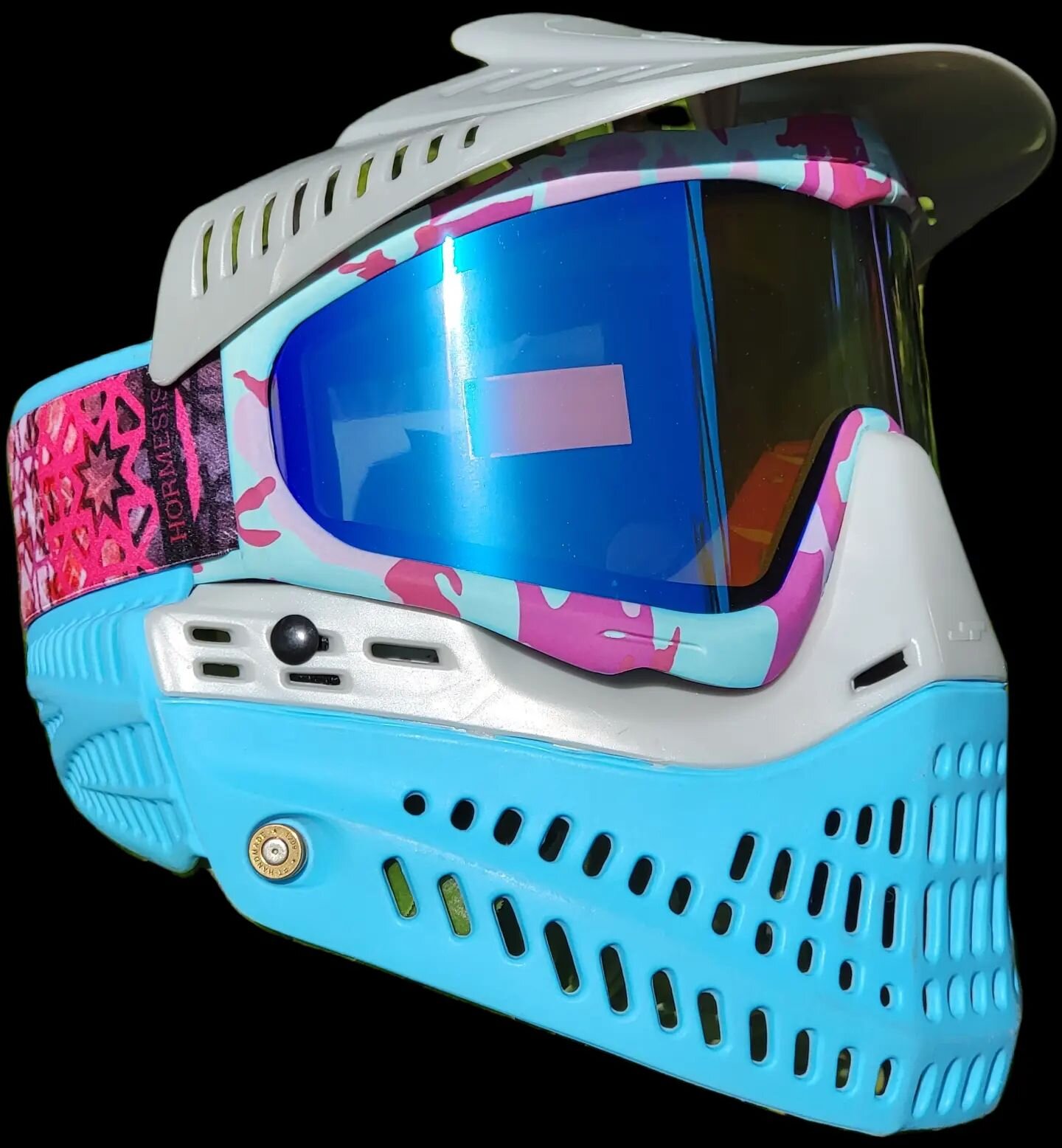 Daaaamn 

Build: 
Pink camo framed dyed teal
Knee surfer blye bottoms
Knee surfer blue revo 2.0 ears 
Knee light grey visor gen 2 
FMJ hardware 
@hormesispaintball mask strap
Sky 2.0 lens