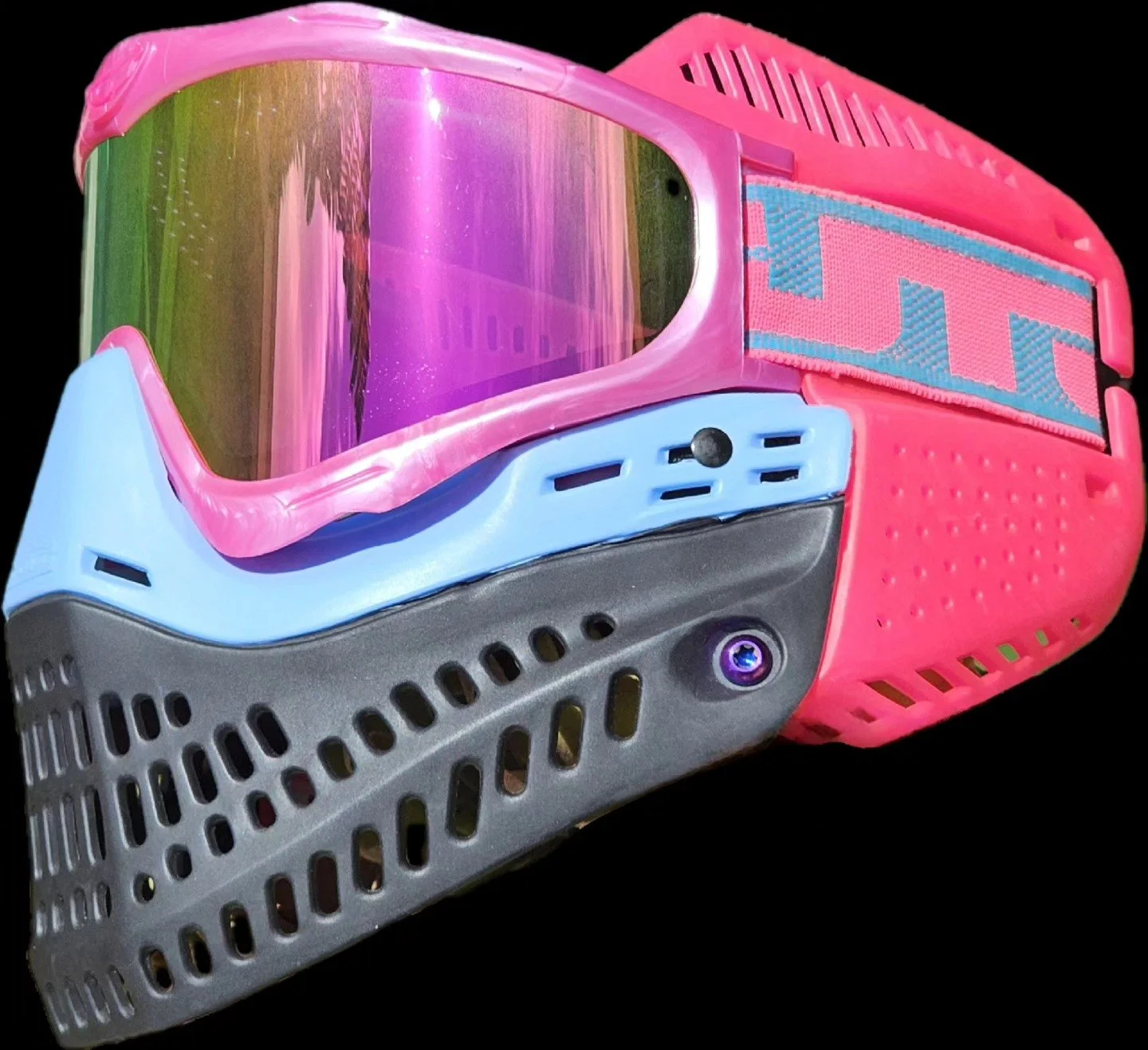 Pink Chromatic prototype lens build. 

Build:
OG EPS pink frames
OG HB blue proflex bottoms
OG Proshield hard pink ears 
GI prototype pink chromatic lens 
OG Bubble gum MX strap