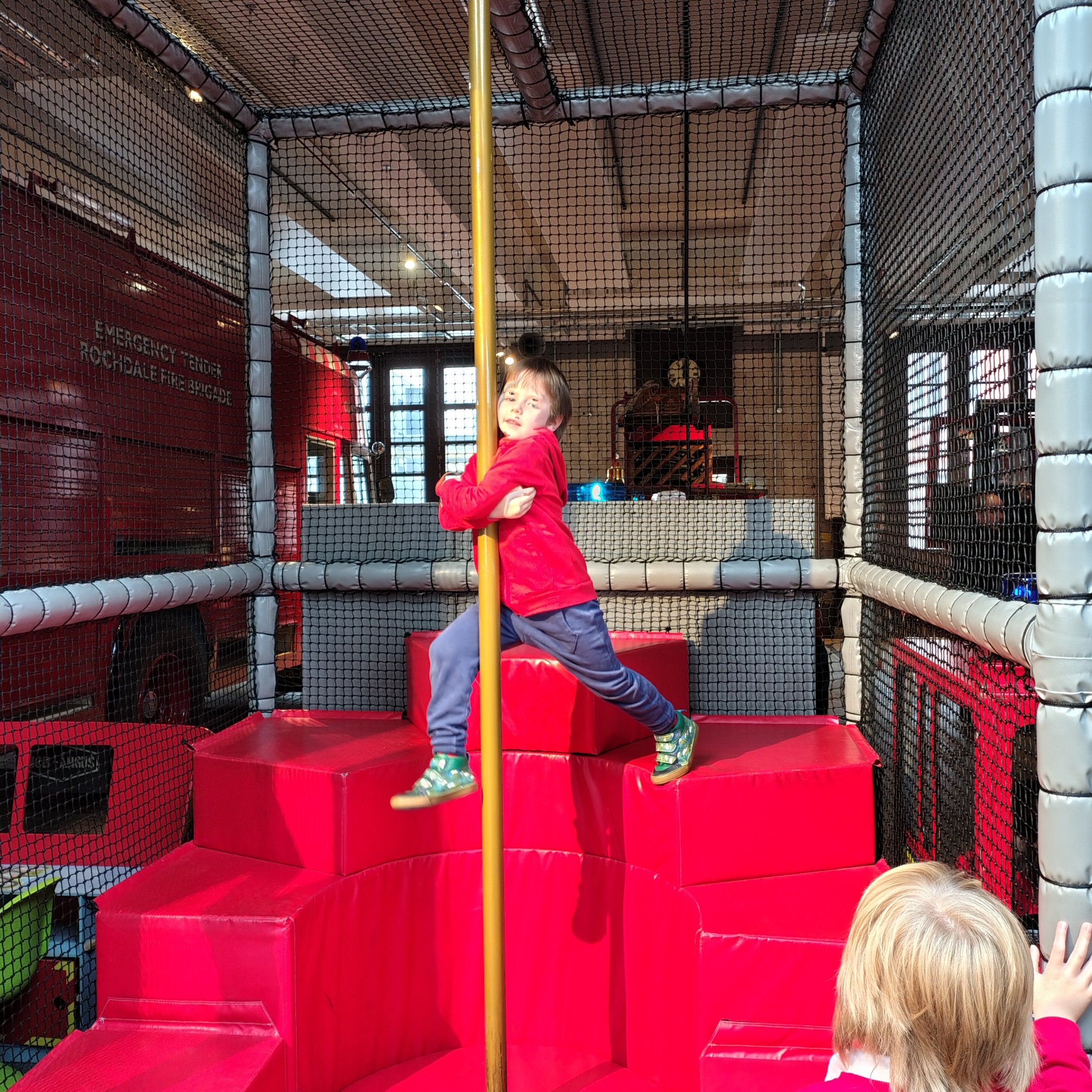 Using the firefighters pole took a bit of practice. 