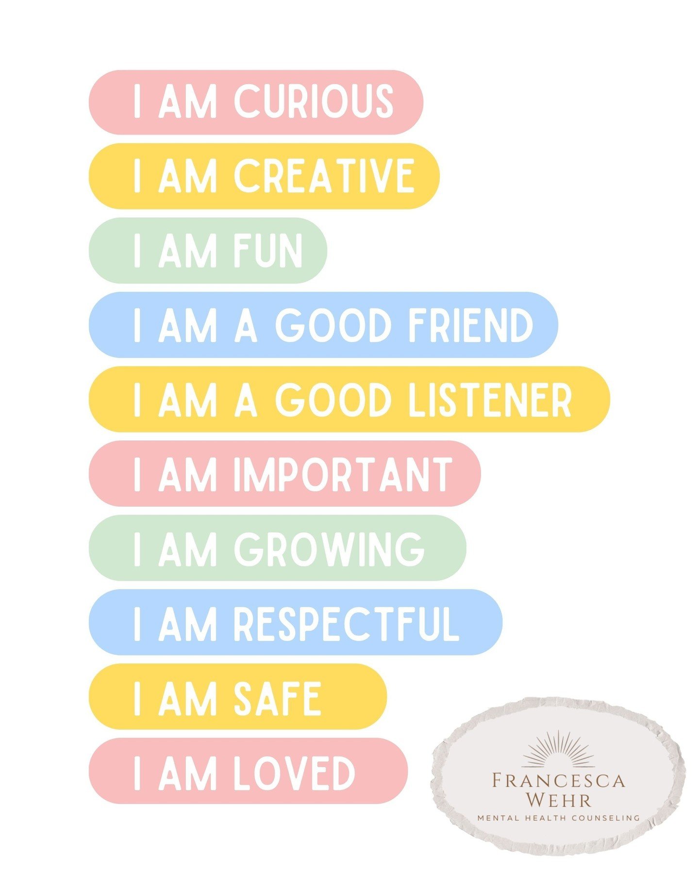 Kids soak up the words we use around them, and the words they hear about themselves even more.

These are worth saying out loud together. Point to one, read it as a family, let your child pick their favorite. Simple affirmations like these help kids 