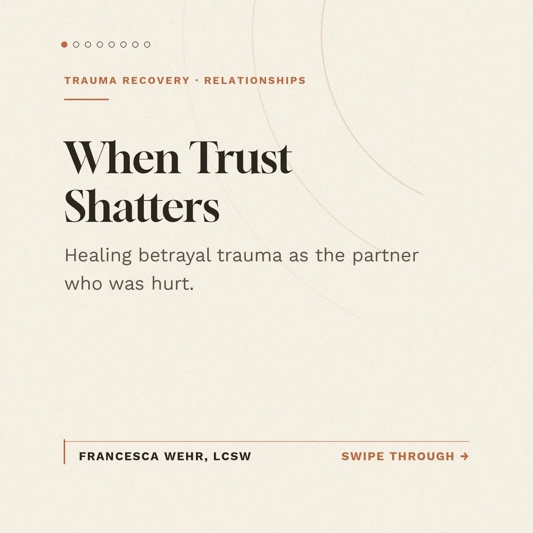 "I don't even feel like myself anymore." That's what I hear, in some form, from almost everyone sitting with me in the aftermath of betrayal. It's not an exaggeration. When someone you relied on for safety breaks your trust, it doesn't just