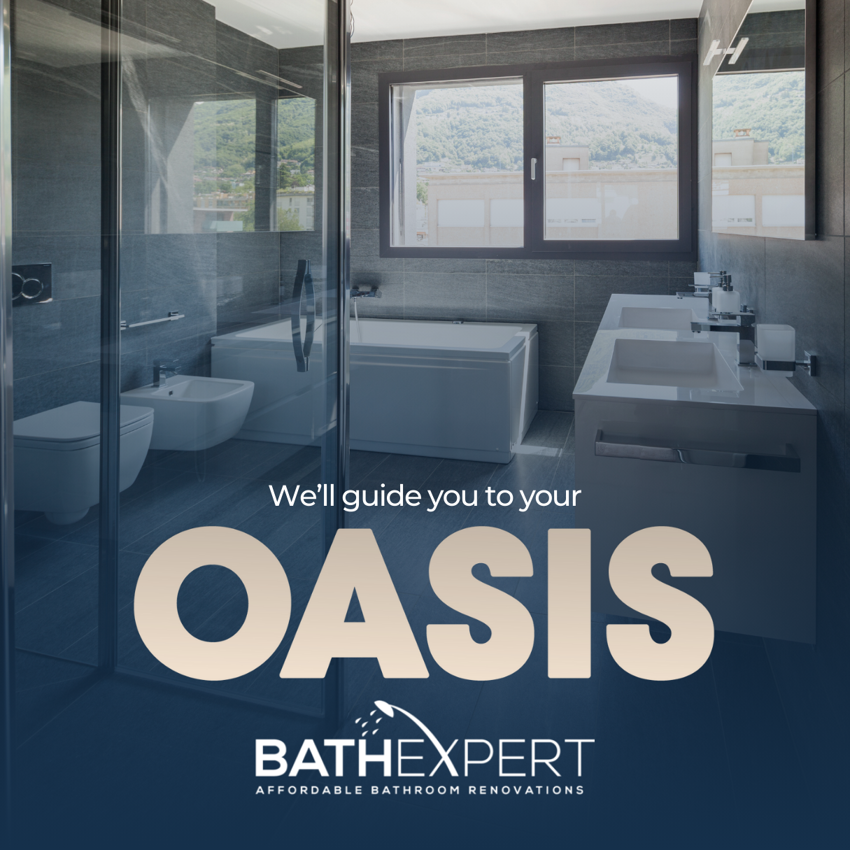 The luxury bathroom key graphic in the  "Oasis" digital marketing campaign for Bath Expert.