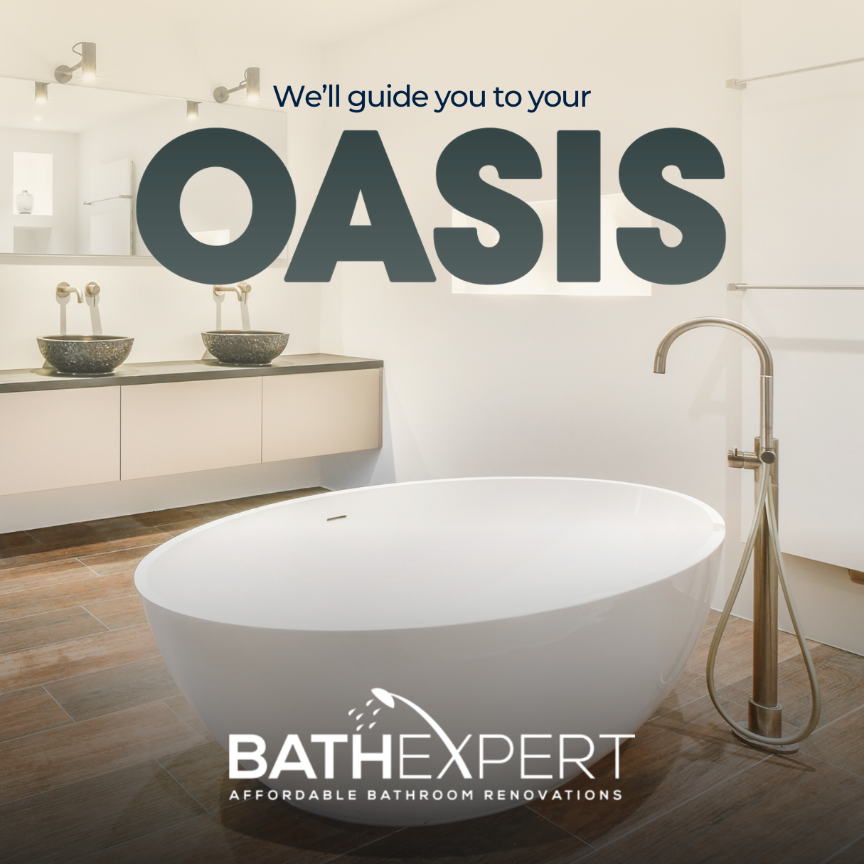 The stylish free-standing tub key graphic in  the "Oasis" digital marketing campaign for Bath Expert.