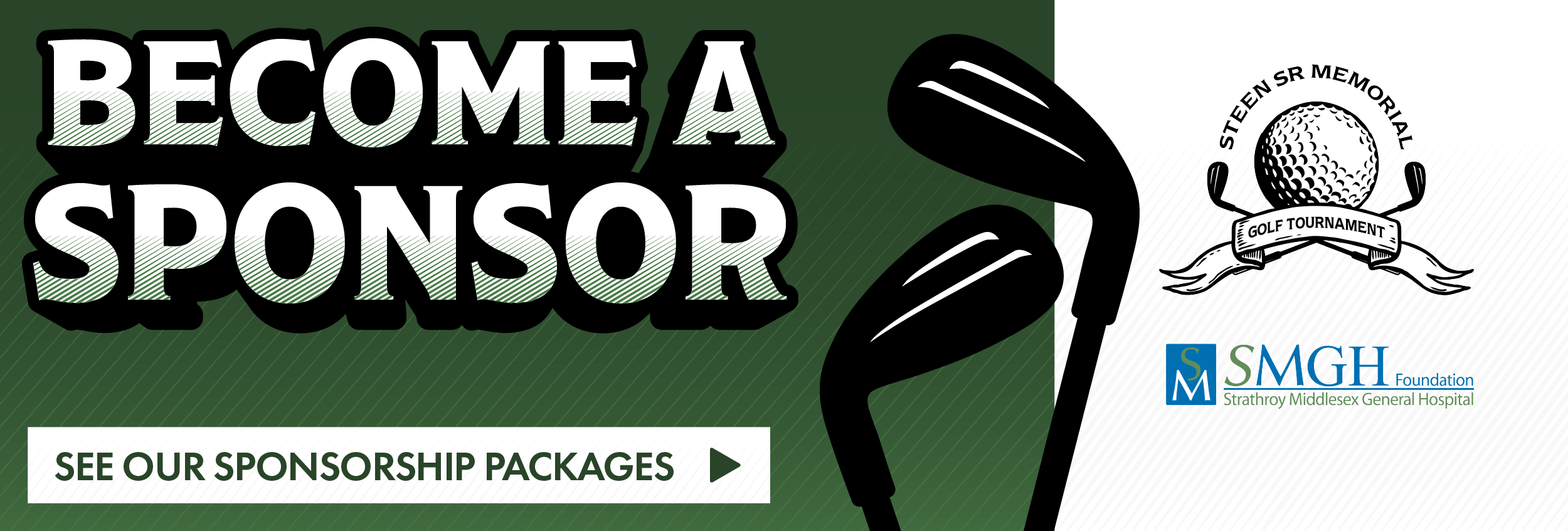 A web banner graphic designed to encourage sponsorship of the Steen Sr. Memorial Golf Tournament | Designed as part of Redding Designs Inc. by Ryan Marx, graphic designer