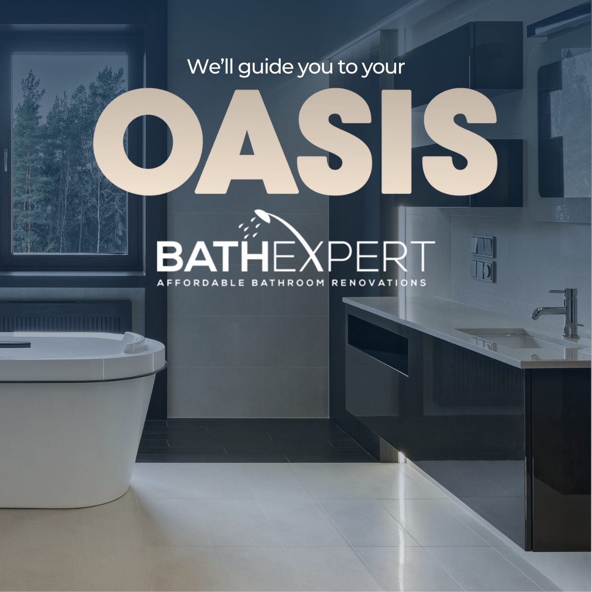 The modernist bathroom renovation key graphic in the  "Oasis" digital marketing campaign for Bath Expert.