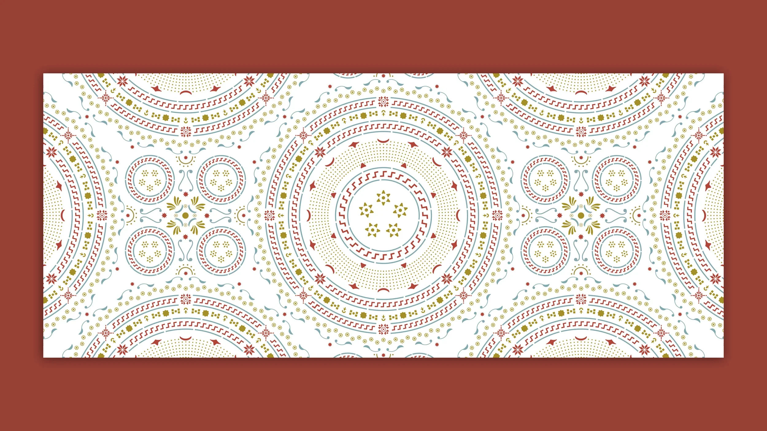 A highly-detailed ornamental design intended for tabletops in a pizzaria, meant to refer to classical Italian motifs.