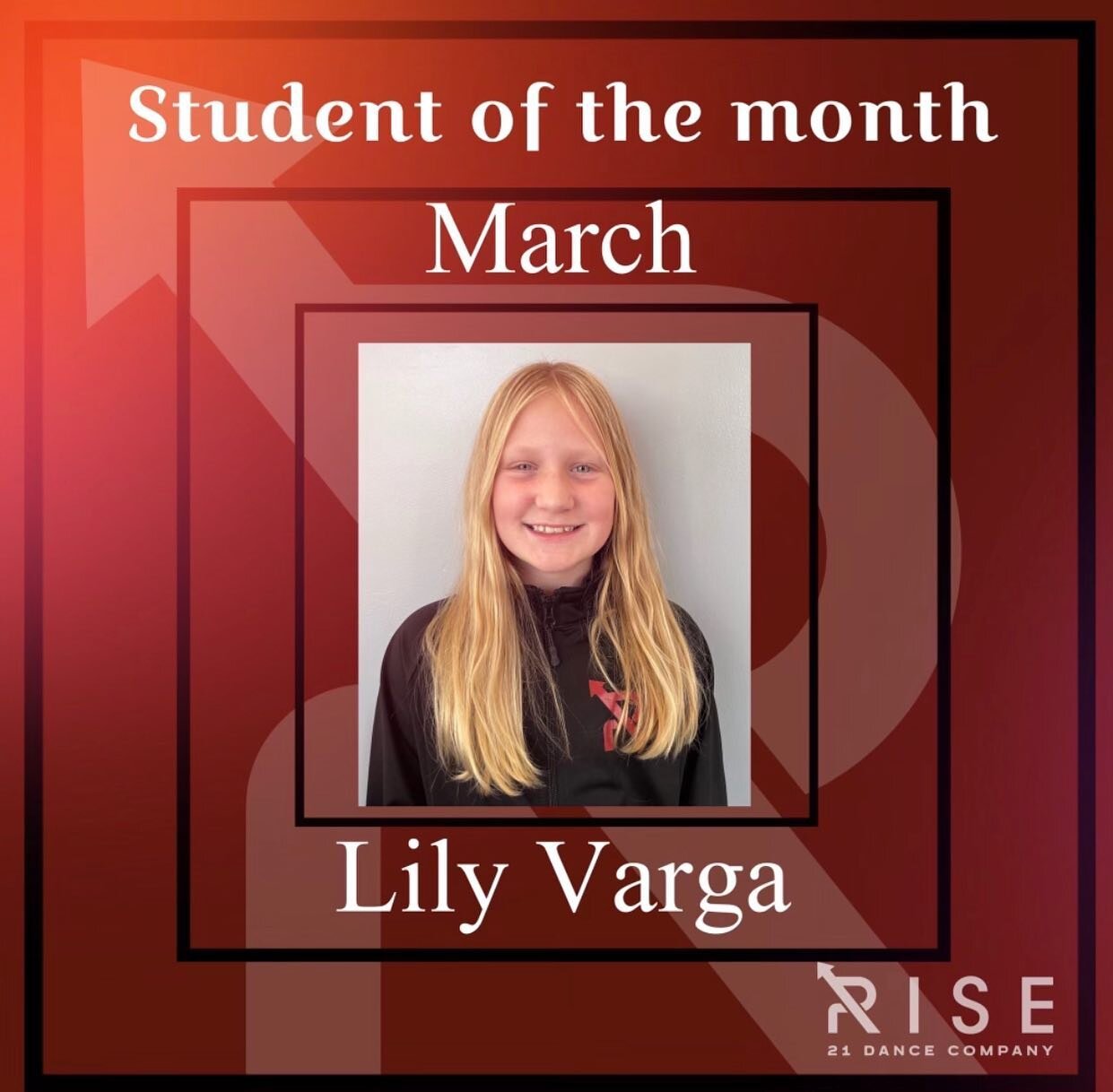 Congrats to our Student of the Month Lily Varga! Lily has been a bright light at the studio all season. Always focused and ready to work in class and engaging in positive behaviour with her peers and teachers. We are so proud of you and the effort yo