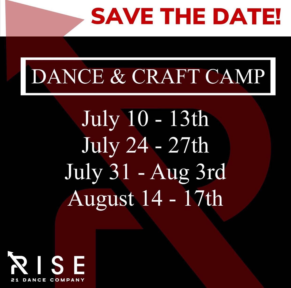Save the date ! Our popular Dance and Craft camps are back !!!! These camps are geared to our recreational and younger dancers. More info and links to register, coming soon. #jazz #hiphop #tap #ballet #musicaltheatre #crafts #gametime #summercare #be