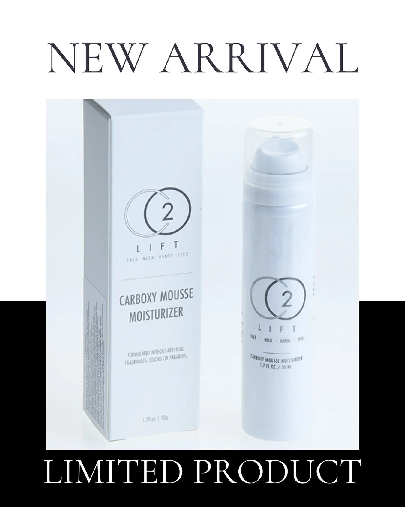 CO2LIFT&reg; CARBOXY MOUSSE

Benefits:
Deep hydration: Provides a lightweight, non-greasy surge of moisture, leaving the skin feeling supple and plump.

Soothing and anti-inflammatory: Helps to calm redness and irritation from conditions like rosacea