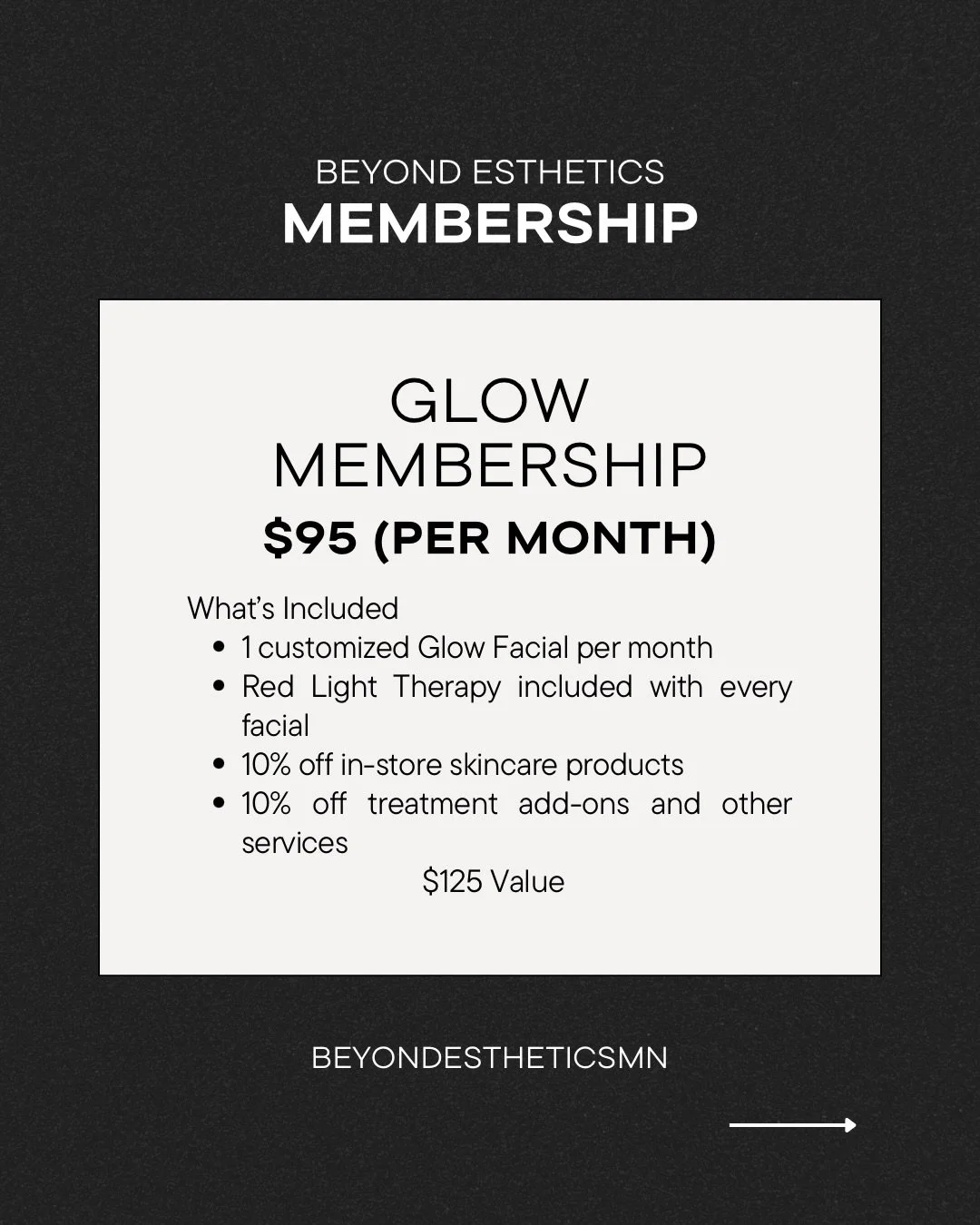 Memberships are officially here.
Consistent skin care. Exclusive perks. Real results.

Beyond Esthetics MN memberships are designed to make professional treatments part of your routine&mdash;not a once-in-a-while splurge.
&bull; Monthly treatments
&b