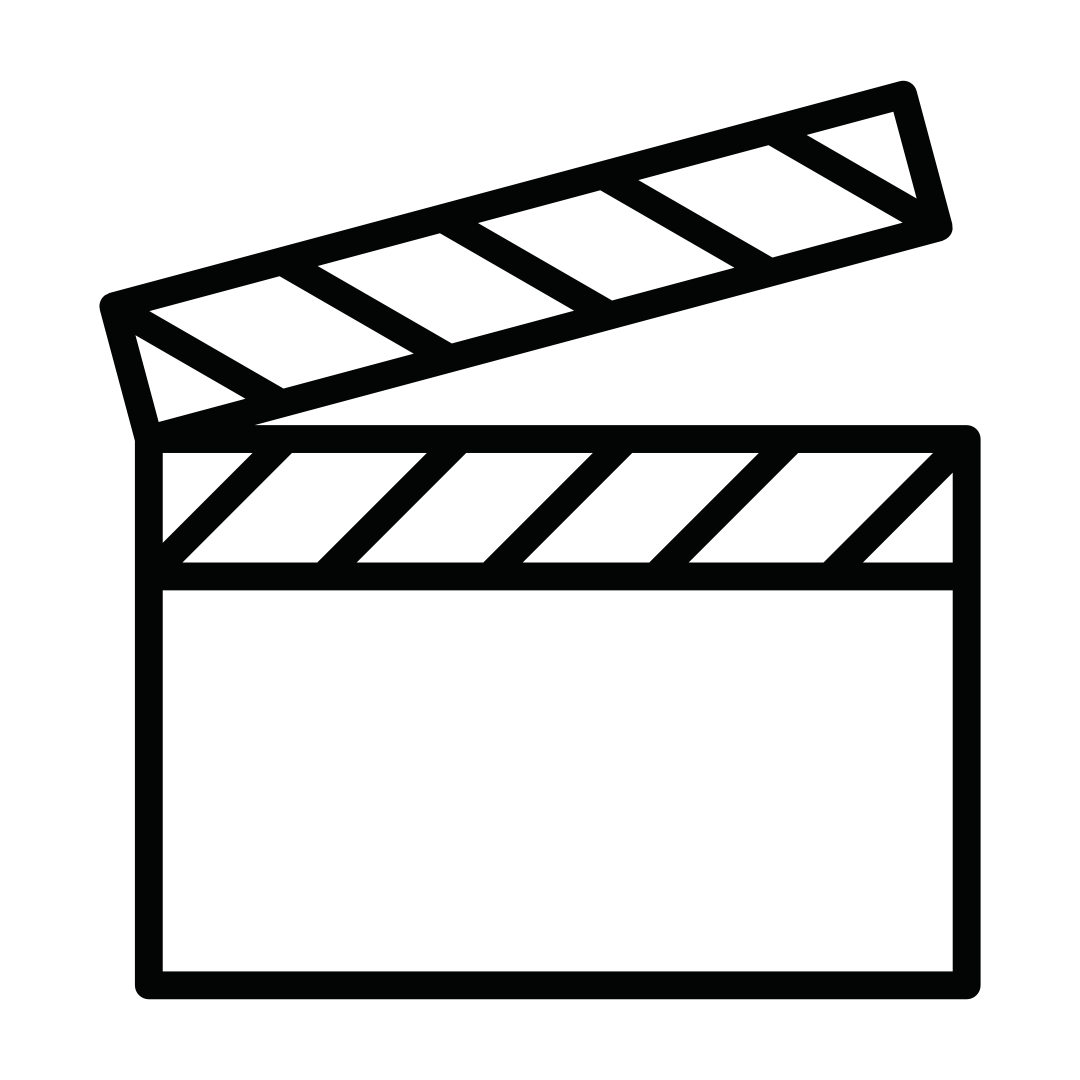 Black clapperboard icon with open clapper