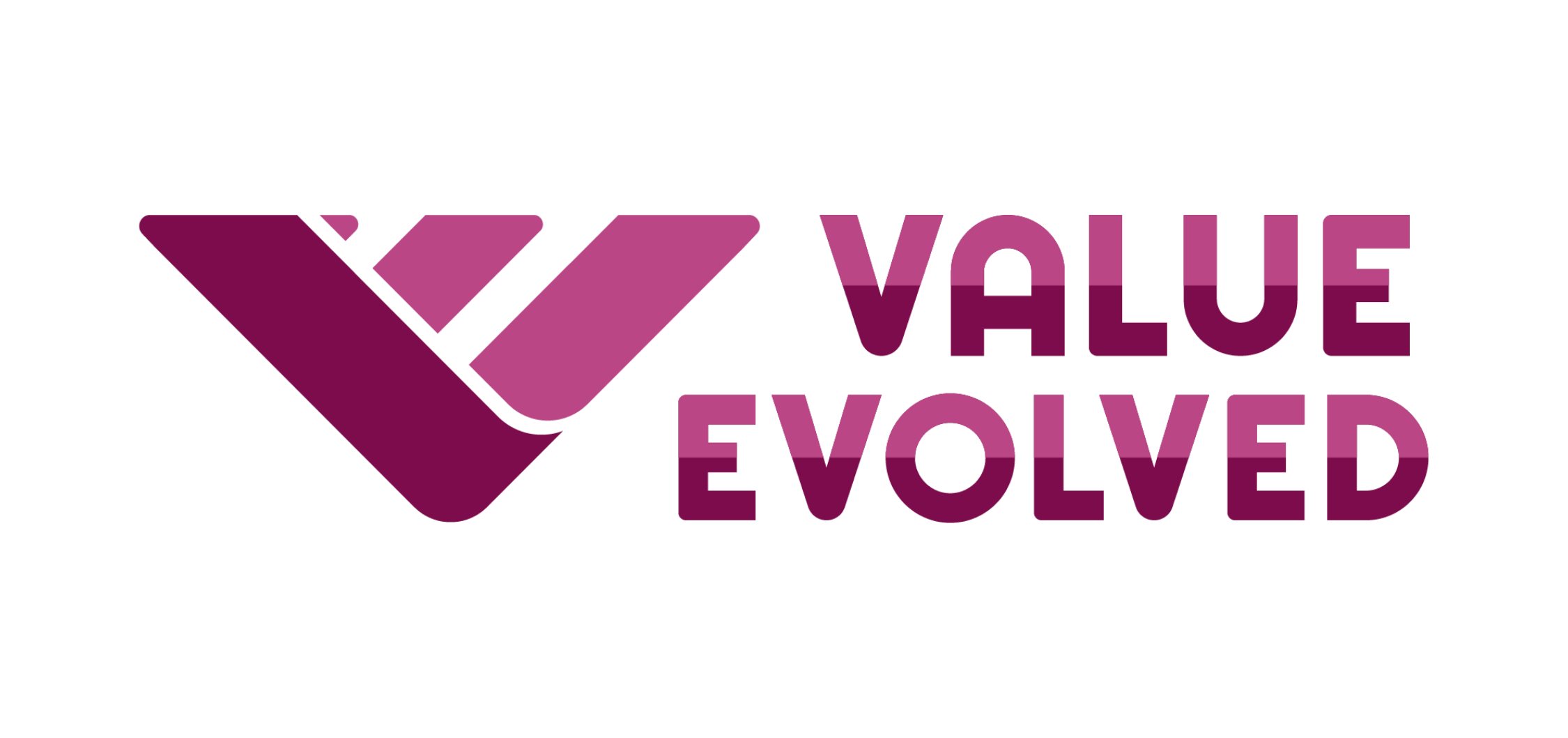 Logo with stylized V shape in purple, accompanied by the words "Value Evolved" in purple text.