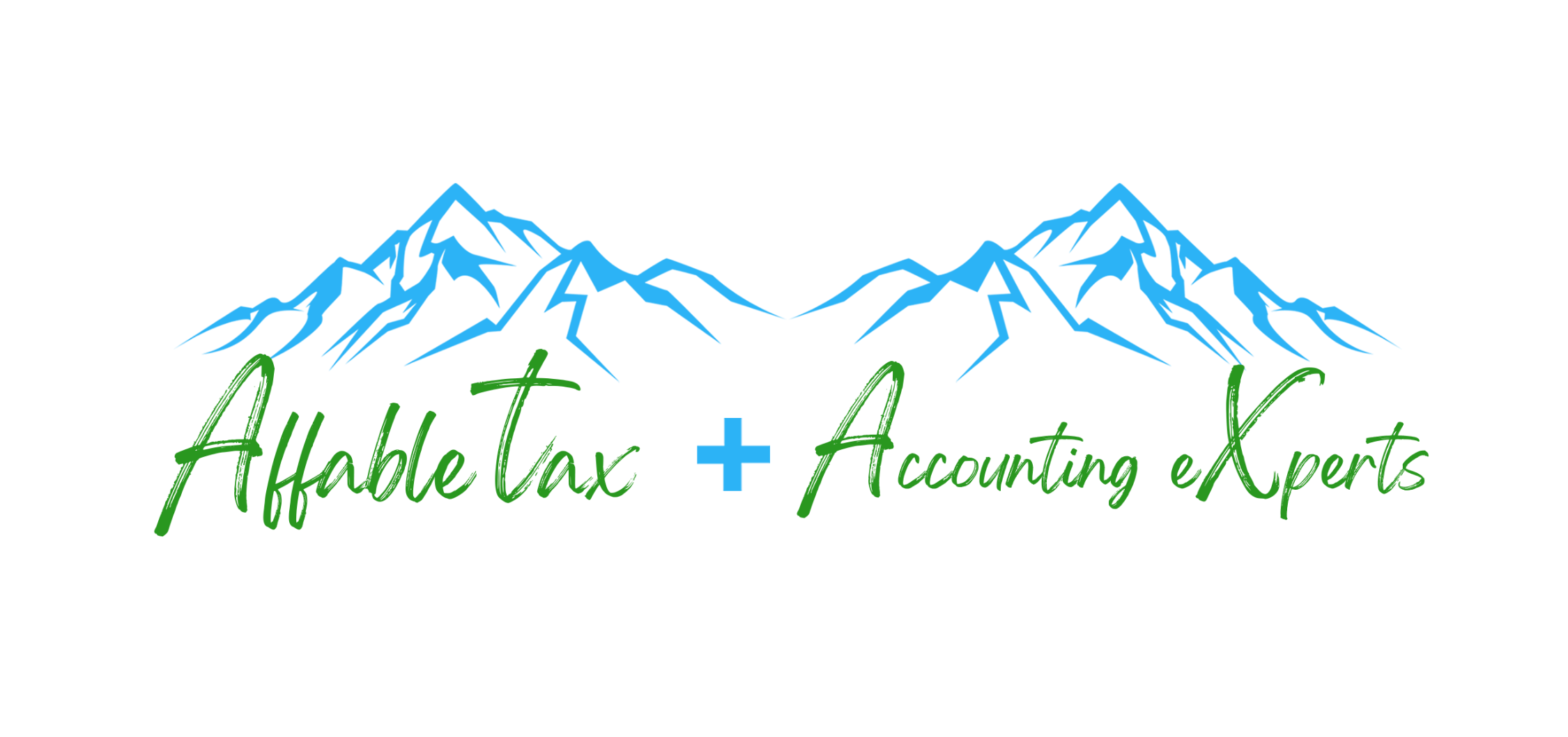 Logo for Affordable Tax and Accounting eXperts featuring a mountain range with the company name written in green cursive font.