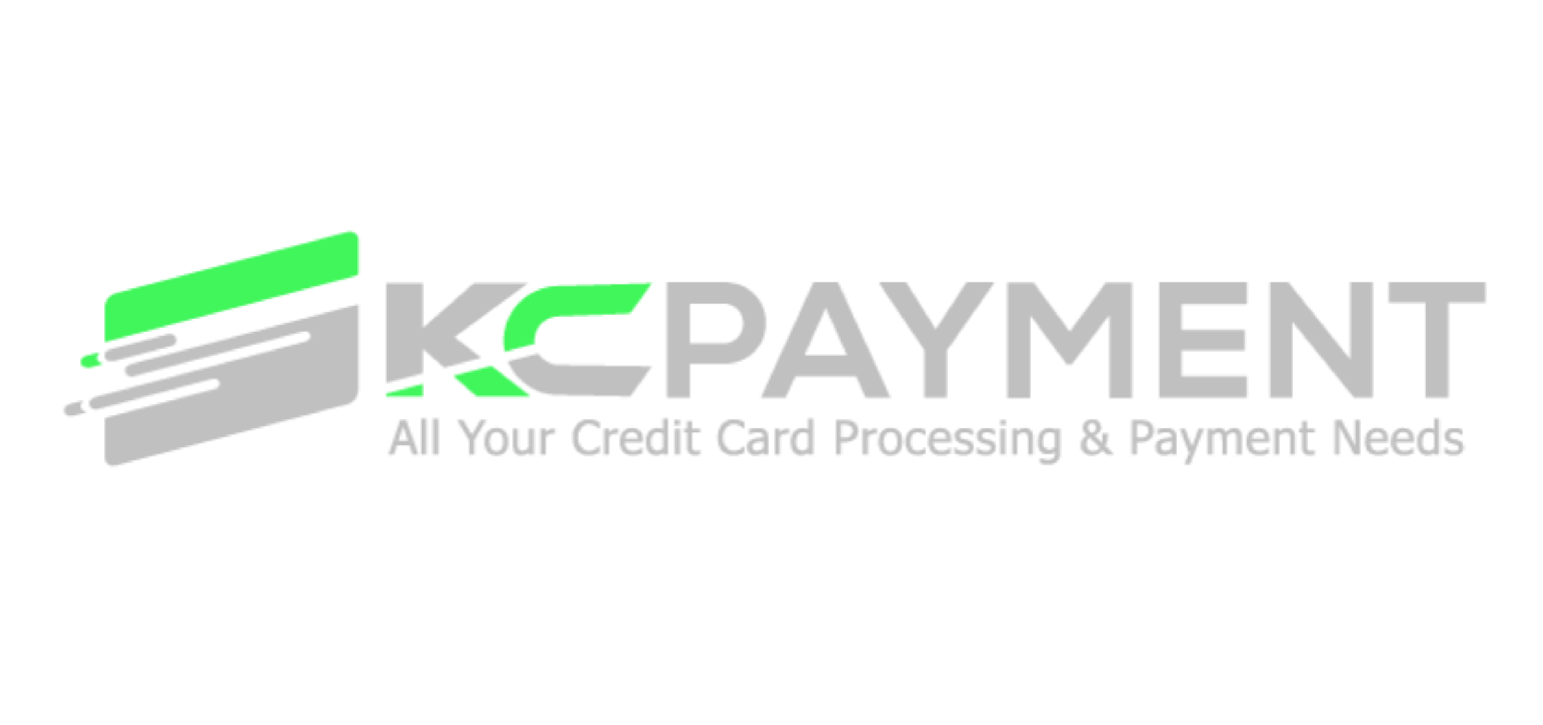 KCPayment logo featuring stylized credit cards in gray and green, with the tagline 'All Your Credit Card Processing & Payment Needs'.