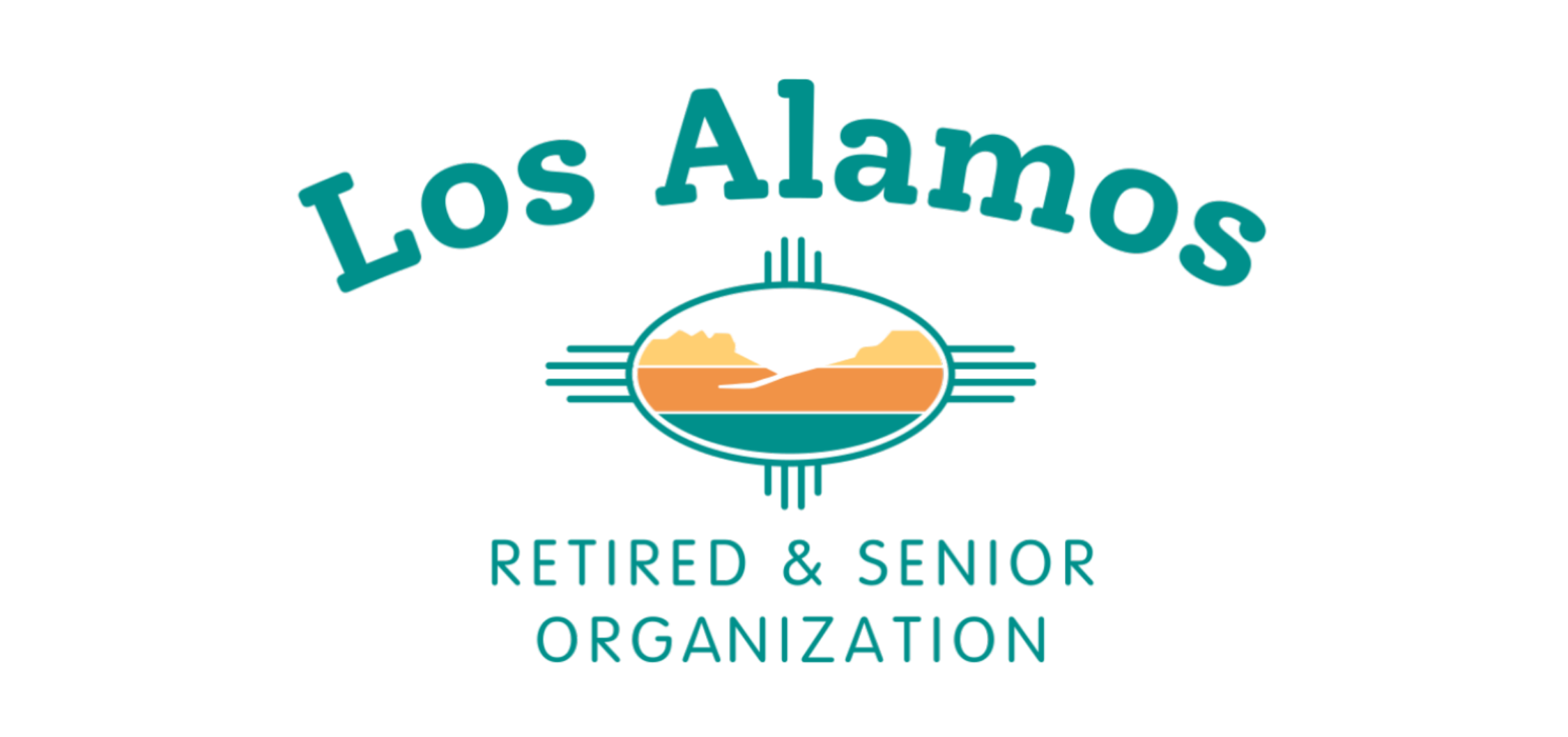 Los Alamos Retired & Senior Organization logo with stylized desert landscape and teal text.