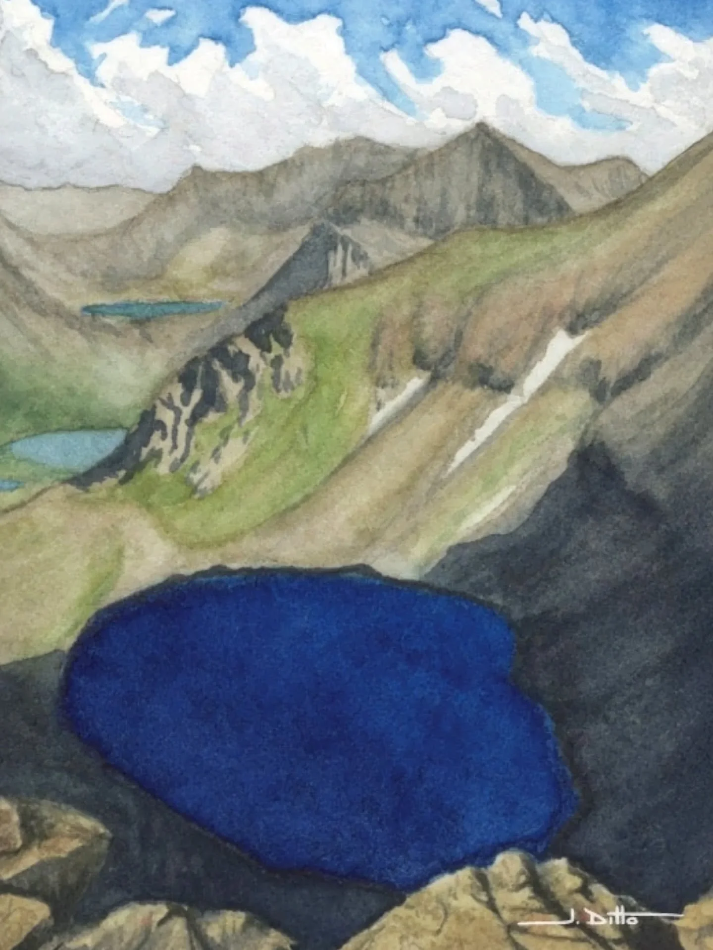 The last two locations of my mini series: Black Lake (back side of O'Malley Peak) and Birdseye Peak (seen from the back of Bird Ridge)!

This series brought me out of my comfort zone to paint some high contrast landscapes. Lots of my reference photos