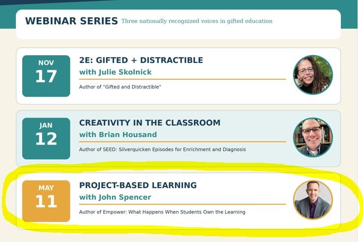 Webinar 3: PBL for GT students with John Spencer