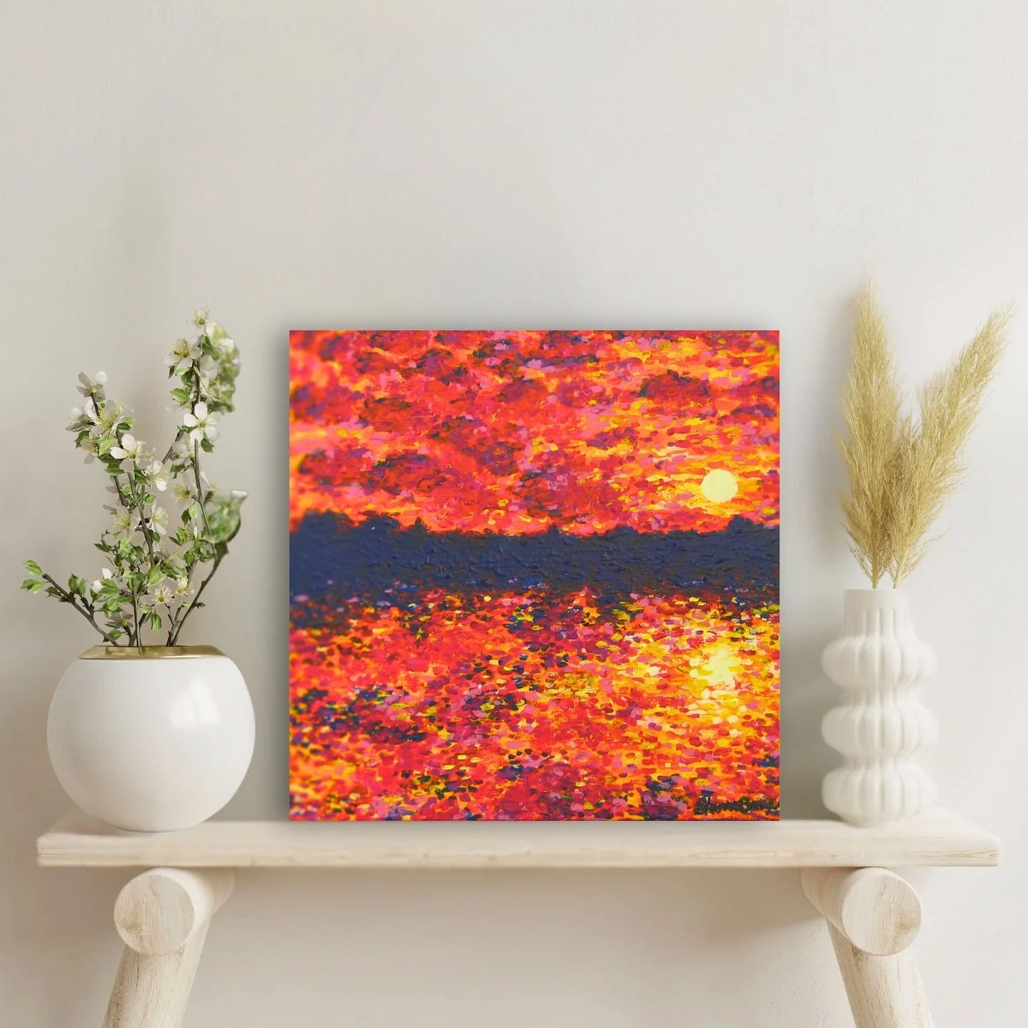 ☀️ I know I needed some sunshine on this dark day 

Here&rsquo;s some warmth and good energy for you:

JUST THINK ABOUT IT
acrylic on canvas
8&rdquo; x 8&rdquo;

Description: Awaken your senses with this energizing contemporary painting that captures