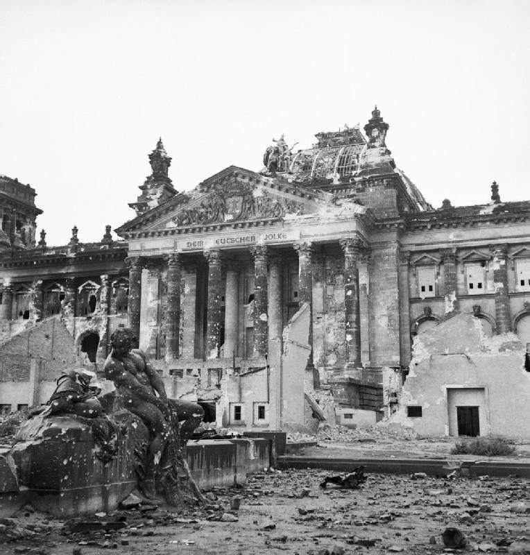 Reichstag damaged by Allied bombing, Berlin, , 3 June 1945.jpg