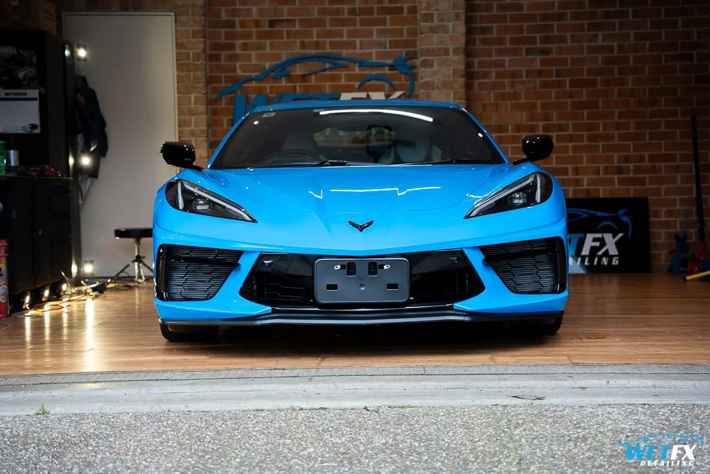 Blue Chevrolet Corvette after professional detailing and ceramic coating at WetFX Detailing