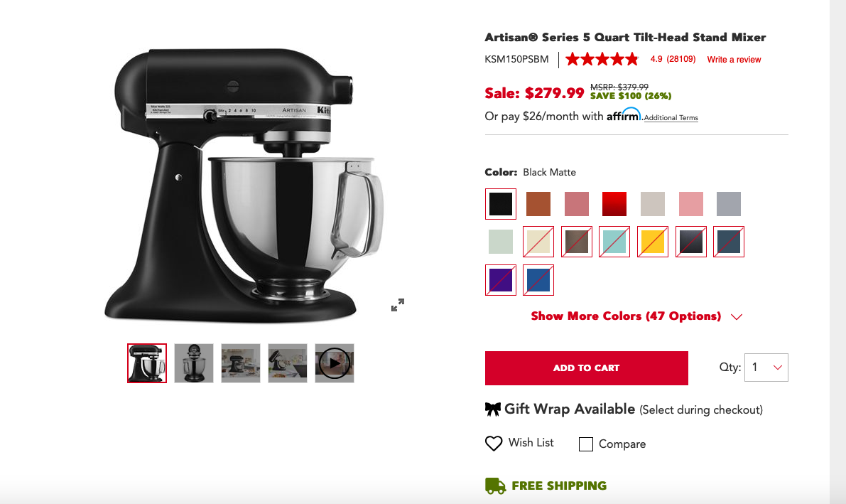 Best KitchenAid deal: Artisan Series Stand Mixer on sale for $379.99