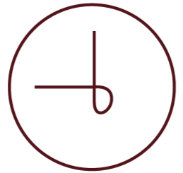 Een klok zonder cijfers met de wijzers op 3:00