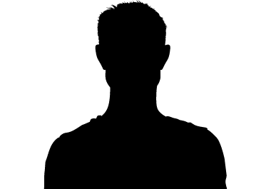 Silhouette of a person's upper body against a white background