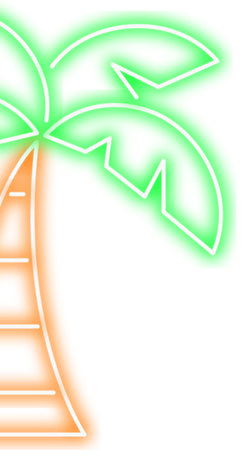 Neon sign of a carrot with green leaves and an orange body.