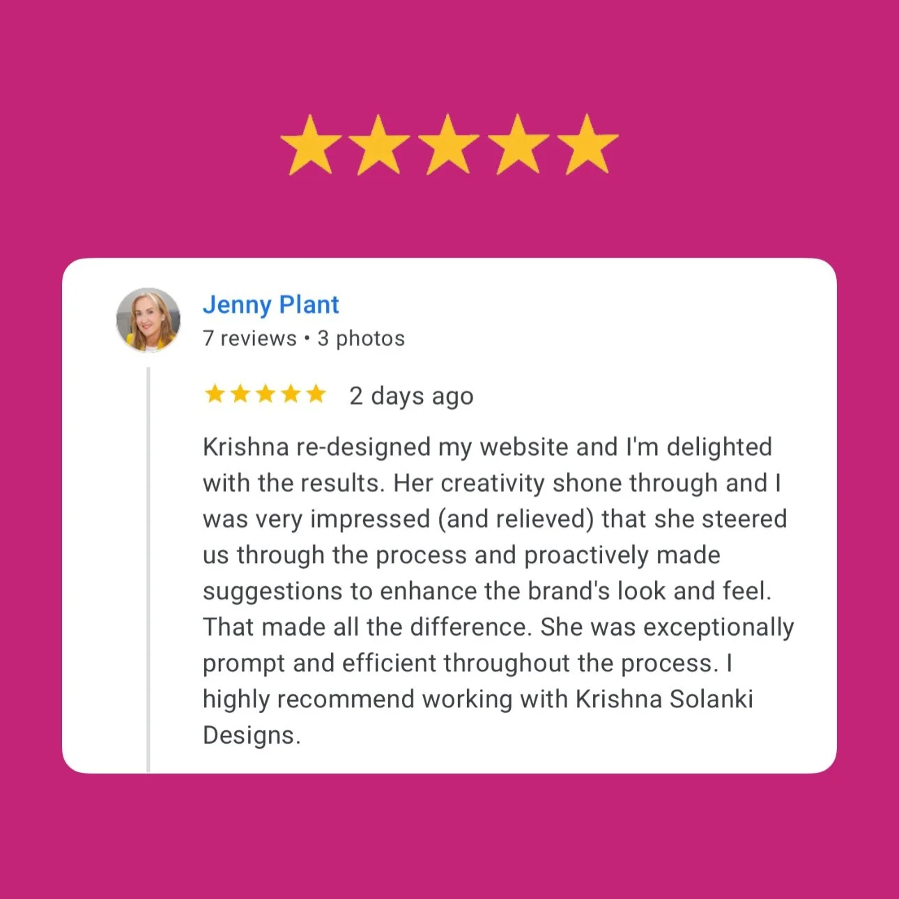 🌟 The loveliest thing just landed in my inbox - a 5 star Google review from Jenny at Account Management Skills!

Jenny is the Founder of Account Management Skills is a training consultancy helping ambitious marketing and creative agencies retain cli
